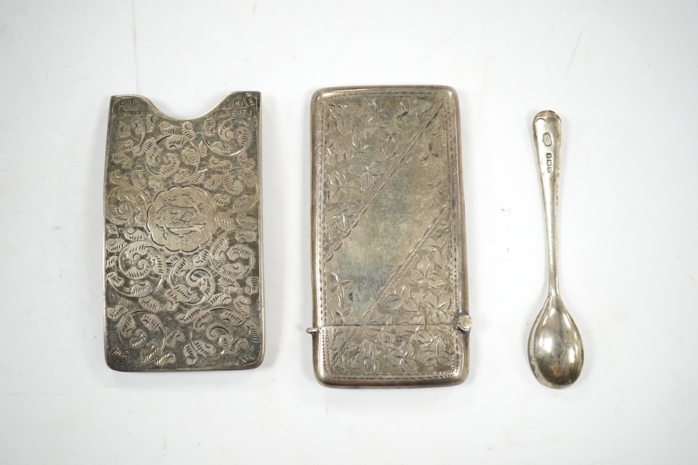 A collection of small collectable silver including card cases, condiments, tea strainer, sovereign case (a.f.) etc. Condition - poor to fair